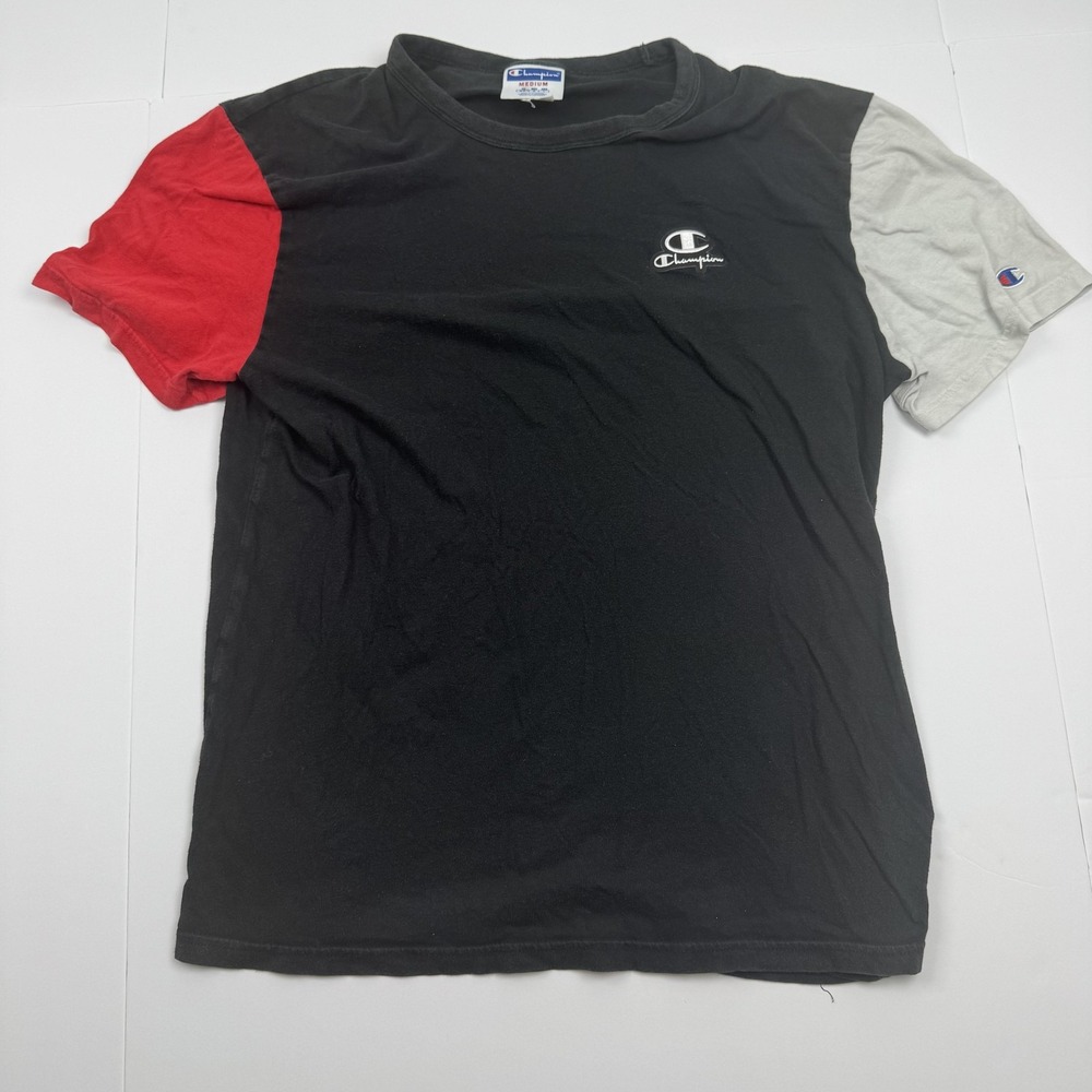Champion Mens Medium Colorblock Athletic Tee Black Red Gray GT3628 PNX